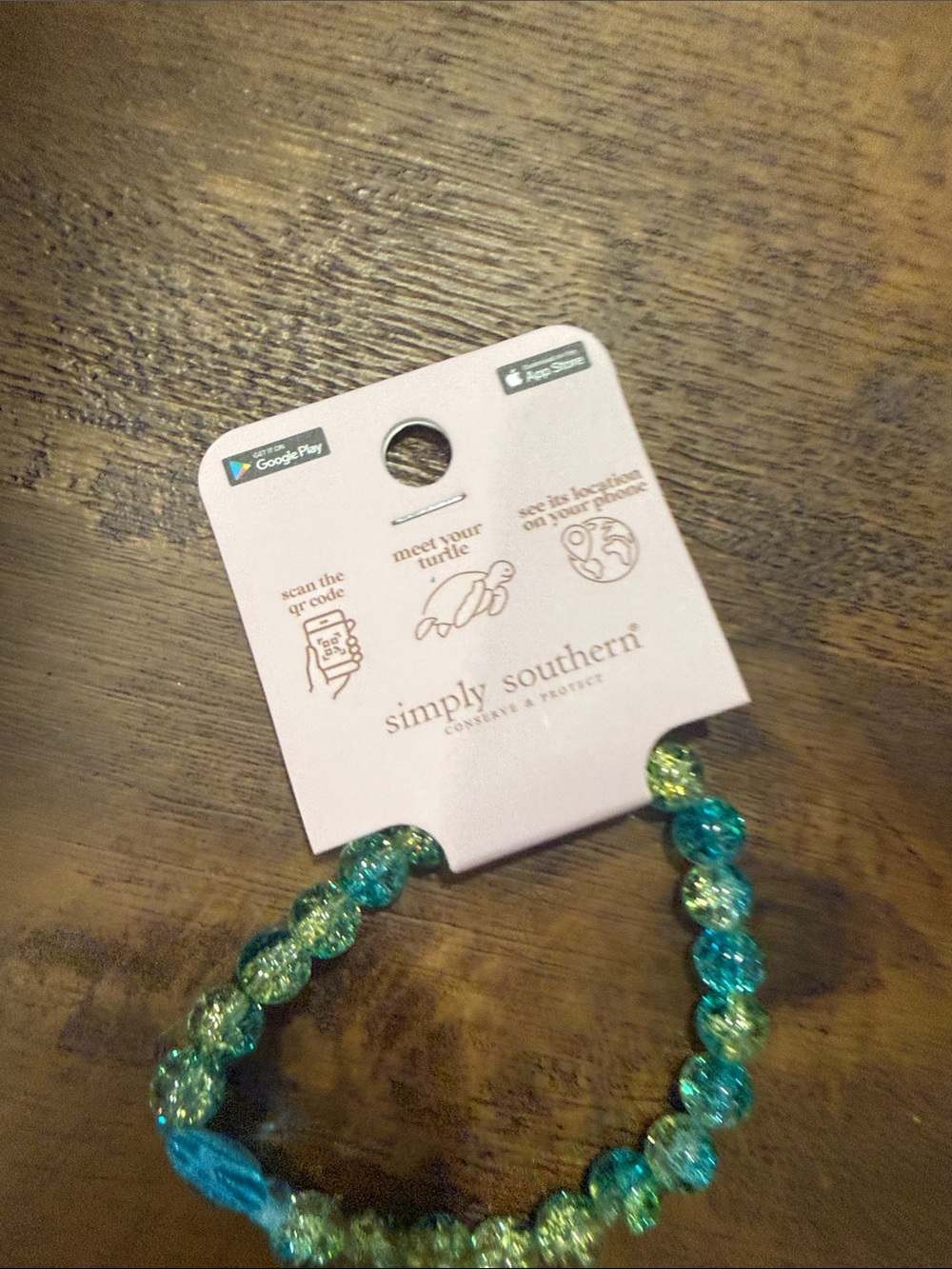 Simply Southern Teal and Lime Crackle Bead Turtle Bracelet 🐢 - Picture 3 of 3